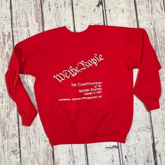 Vintage 80s The Constitution We the People Red 1980s USA Crewneck Sweatshirt - Picture 1 of 5